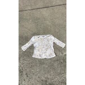 Chicos Blouse Women Size 0 White Brown Leopard Half Sleeve Top Lightweight